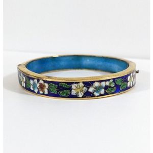 Blue Floral Hinge Cloisonne Bangle Bracelet